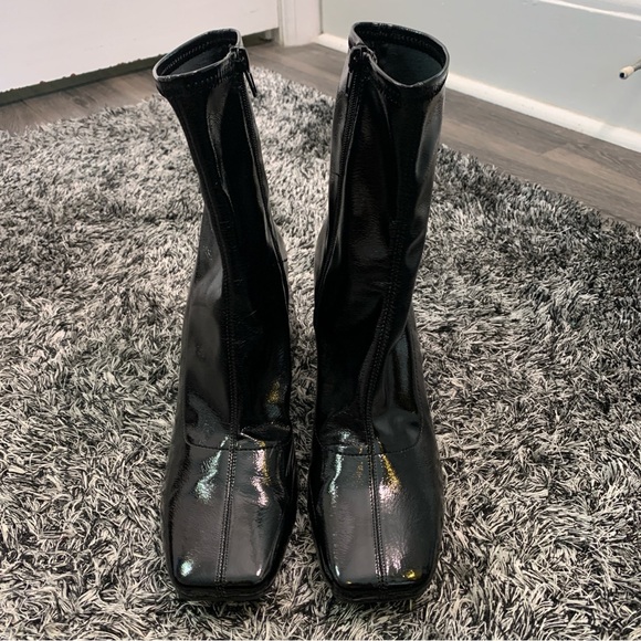 Call It Spring Booties Vegan Patent Faux Leather Zip up Retro Block Heel size 10 - Picture 8 of 9
